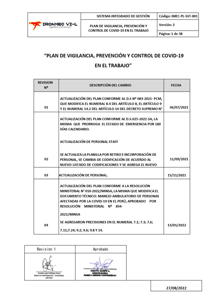 Plan de Control COVID-19 Laboral | PDF | Lavado de manos | Seguridad y ...