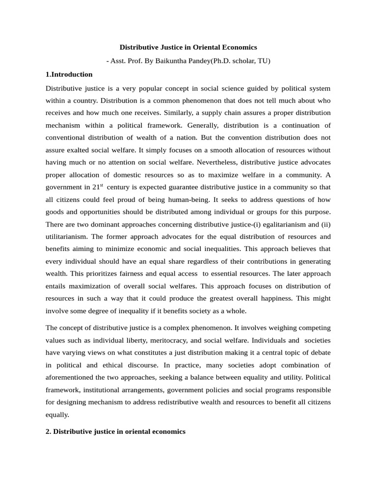 Distributive Justice in Oriental Economics | PDF | Justice | Crime ...