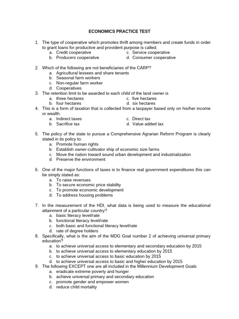 Practice Test Economics Majorship | PDF | Taxes | Privatization