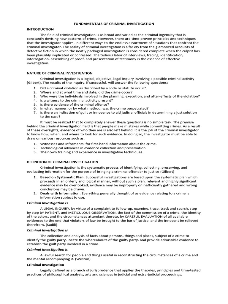 Essentials of Criminal Investigation Techniques | PDF | Crime Scene ...