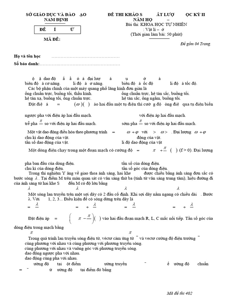 De Cuoi Hoc Ky 2 Vat Li 12 Nam 2022 2023 So GDDT Nam Dinh | PDF