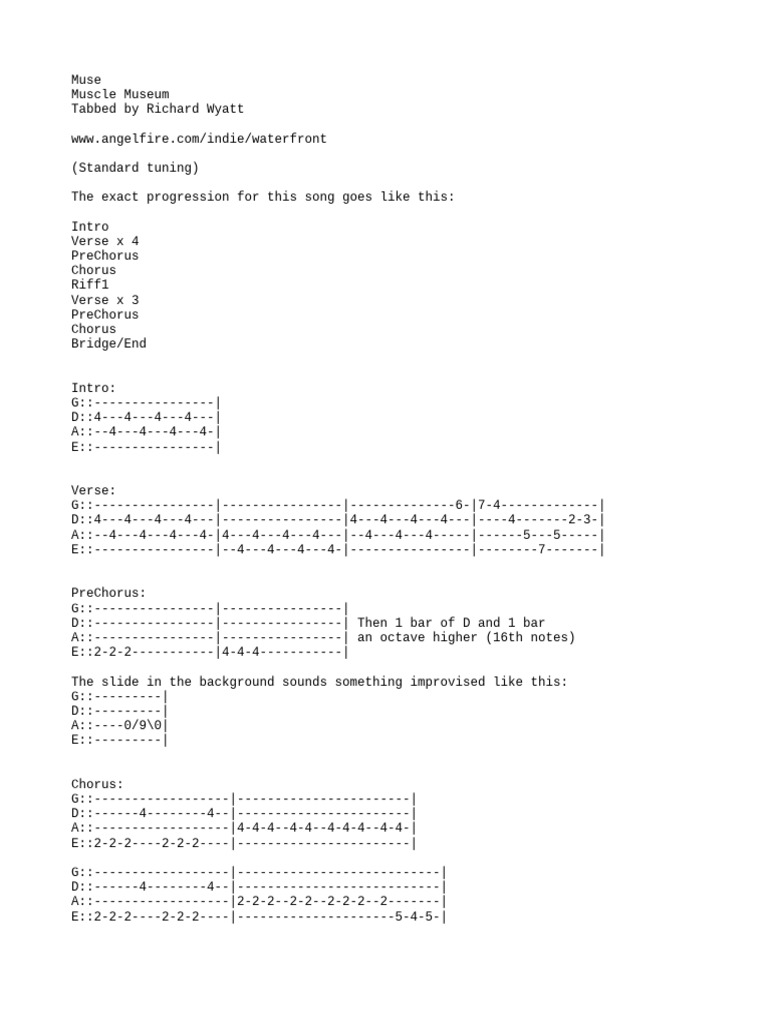 Muscle Museum Chords and Tabs | PDF | Song Structure | Elements Of Music