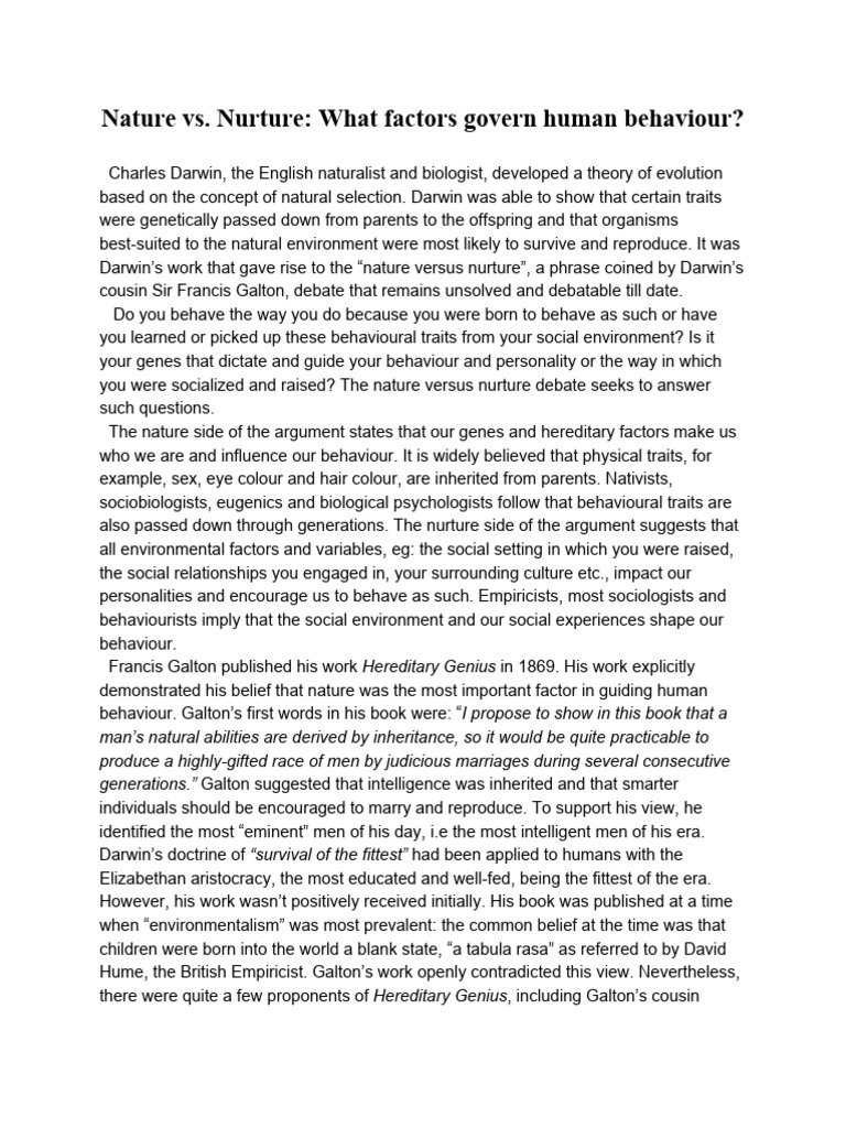Nature vs. Nurture: Influences on Behavior | PDF | Nature Versus Nurture | Sociobiology