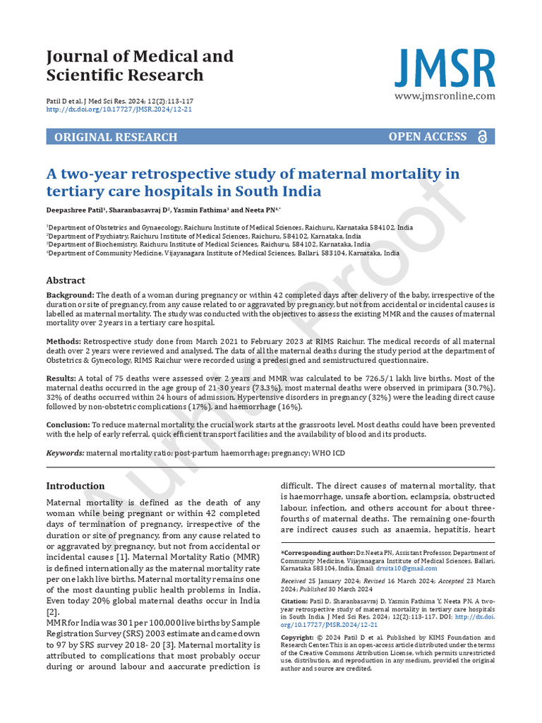 A Two Year Retrospective Study of Maternal Mortality Journal of Medical ...