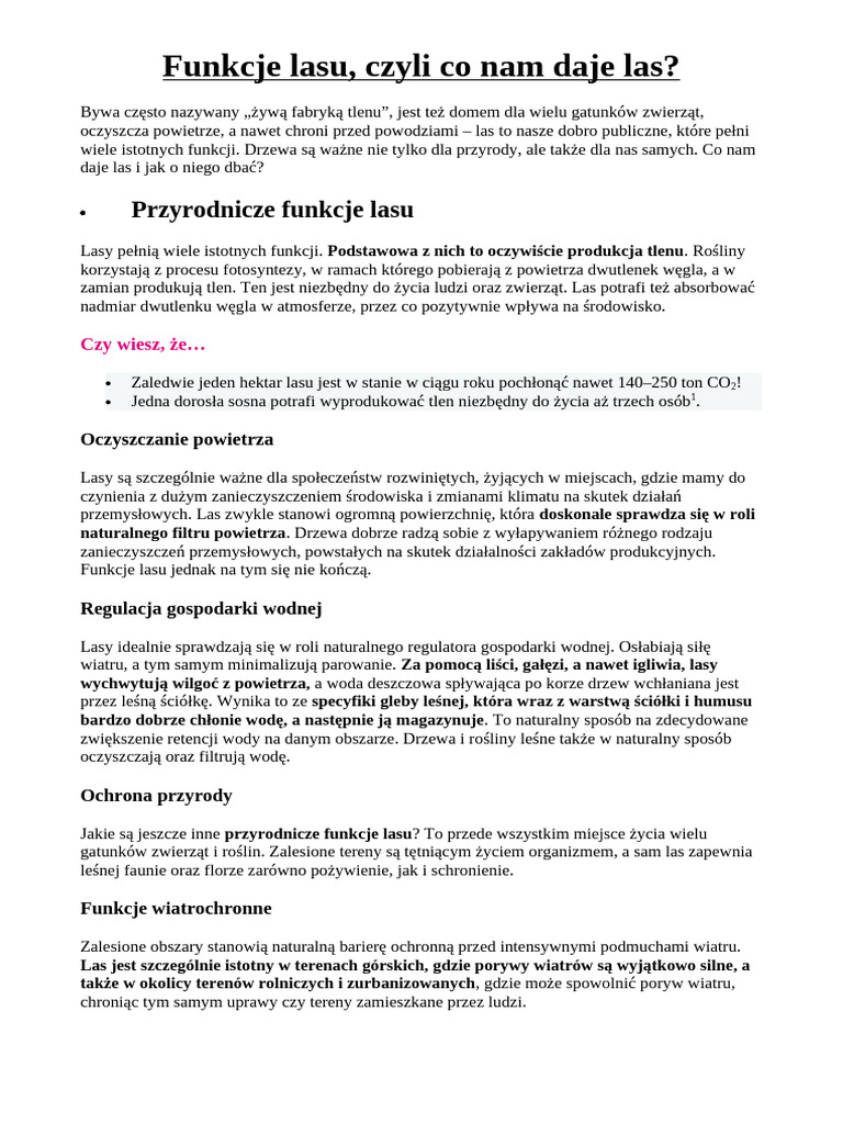 Funkcje Lasu Czyli Co Nam Daje Las | PDF