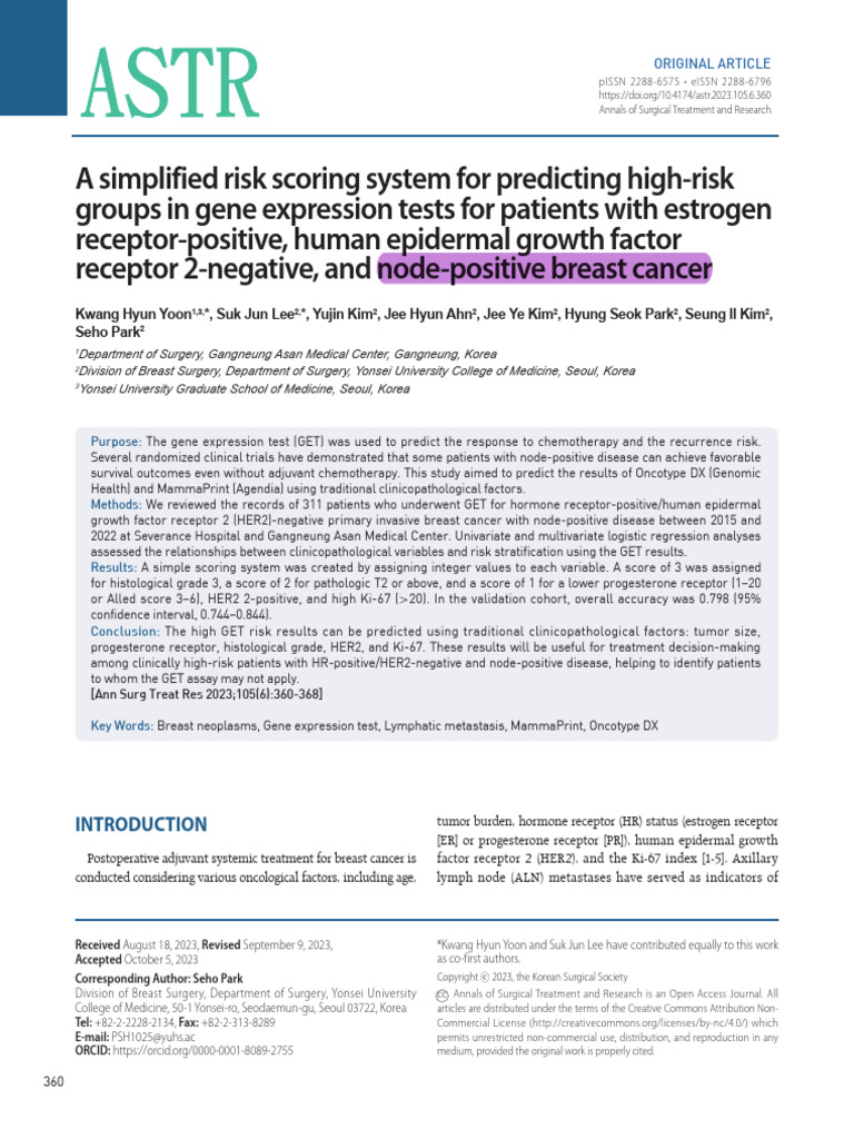 A Simplified Risk Scoring System For Predicting | PDF | Breast Cancer ...