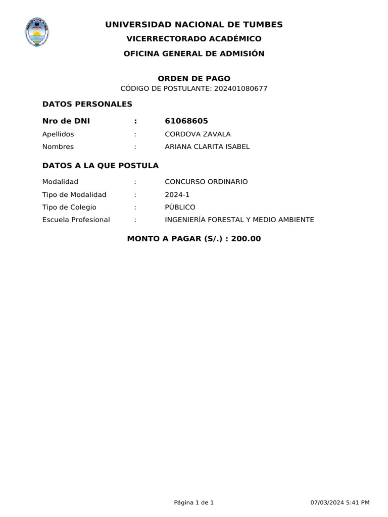 Orden de Pago | PDF
