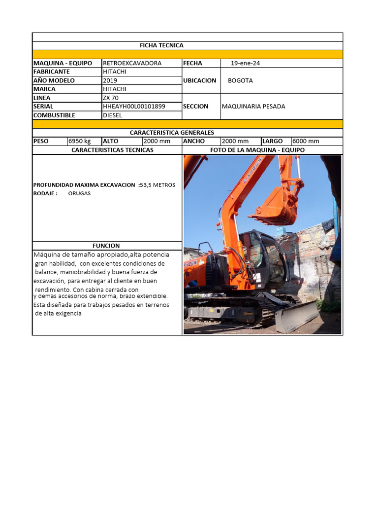 Especificaciones Hitachi ZX70 | PDF