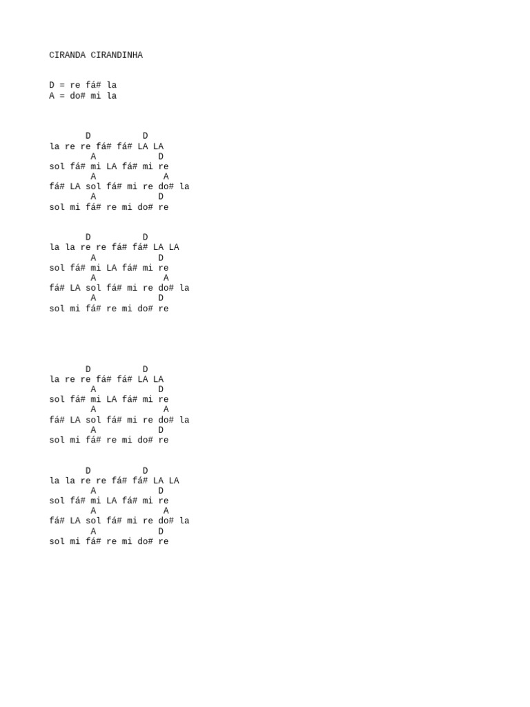 Letra y acordes de Ciranda Cirandinha | PDF