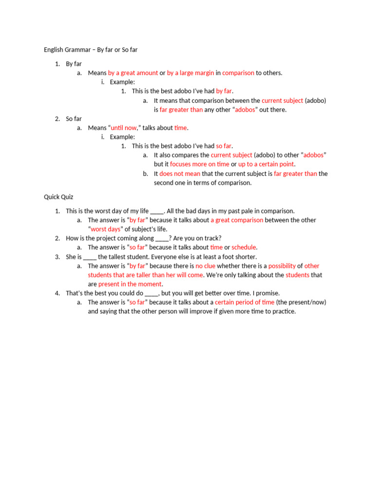By Far vs. So Far: Key Differences | PDF