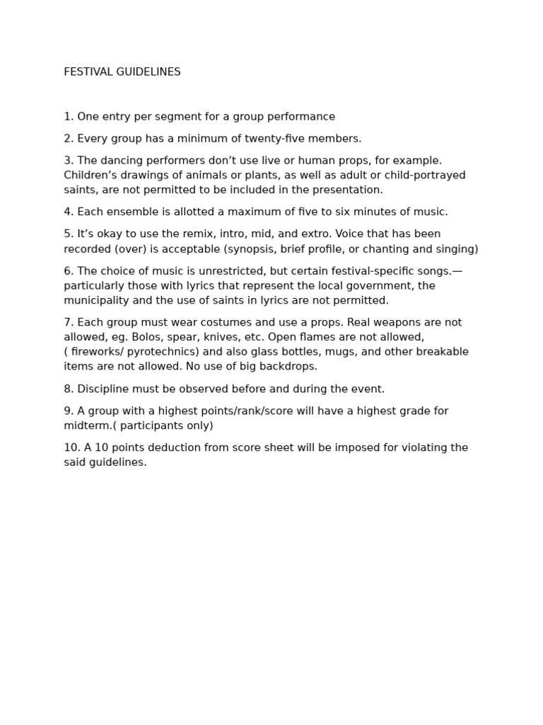 Festival Rules and Regulations | PDF