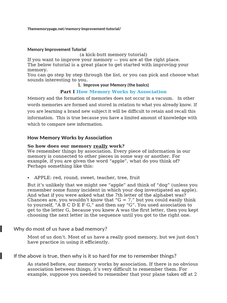 Thememorypage-Tutorials para Ejercitar La Memoria | PDF | Memory | Mnemonic