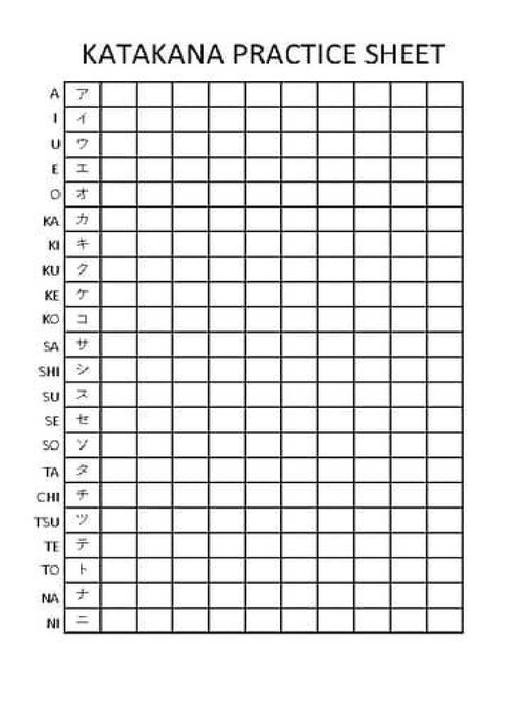 Hiragana and Katakana Practice Sheets | PDF