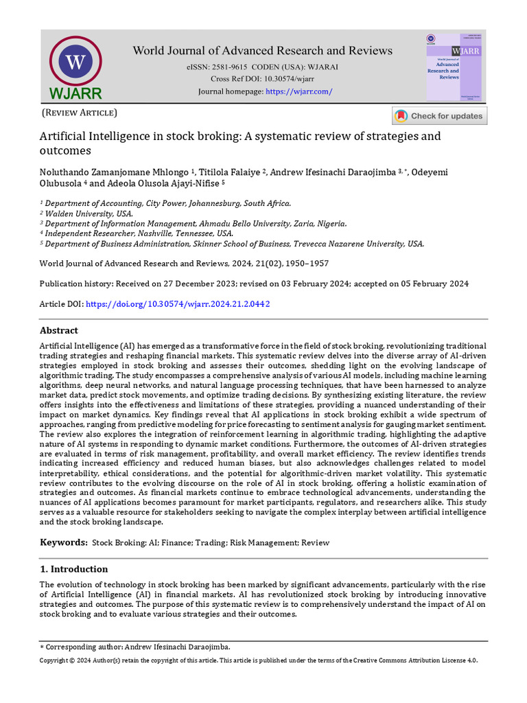 Artificial Intelligence in Stock Broking: A Systematic Review of ...