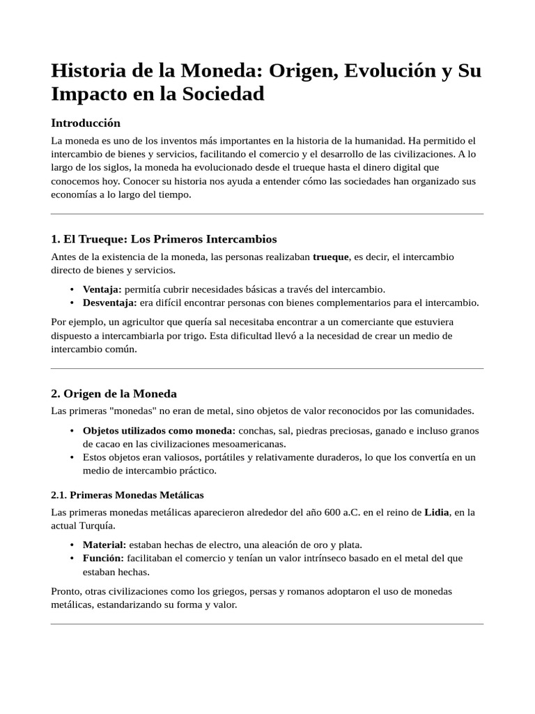 Particularidades de la Moneda a lo Largo del Tiempo | PDF | Dinero ...
