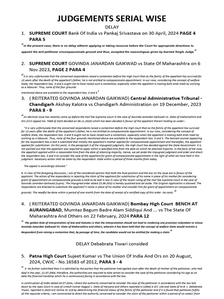 Supreme Court Rulings on Compassionate Appointments | PDF | Judgment ...