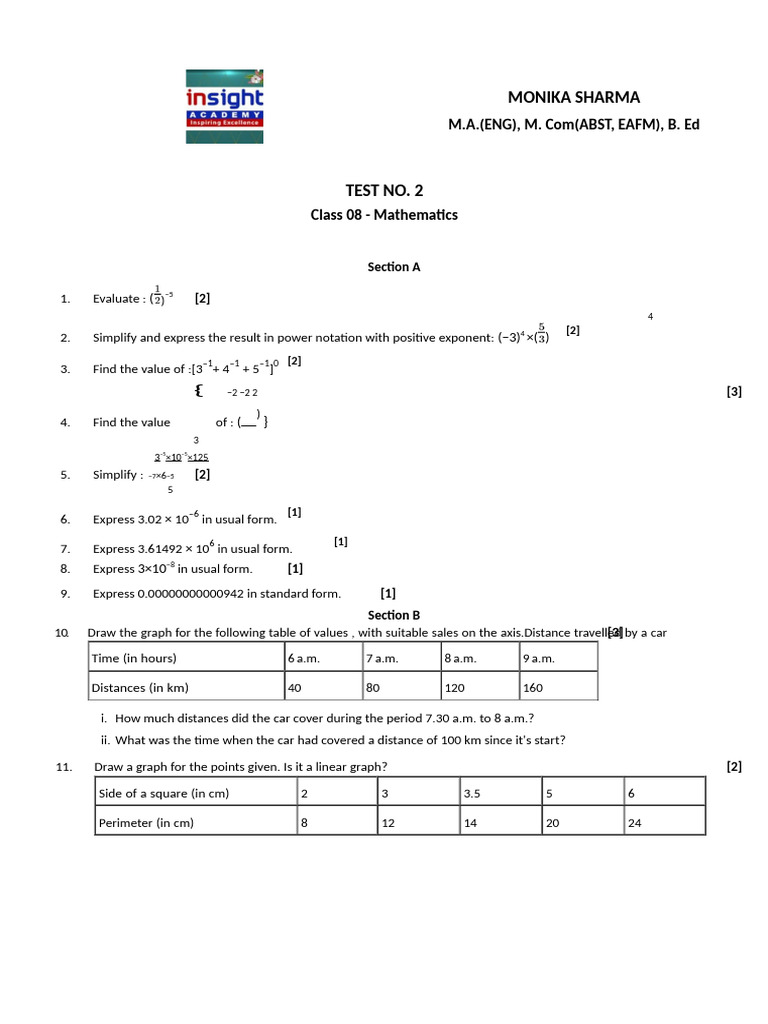 Class 8 Mathematics Test Questions | PDF | Mathematics | Mathematical ...