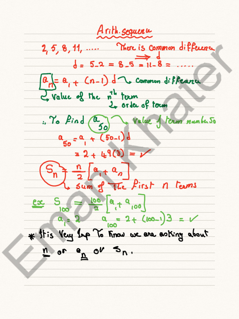arithmeetic and geometric sequence notes_watermark | PDF | Mathematics ...