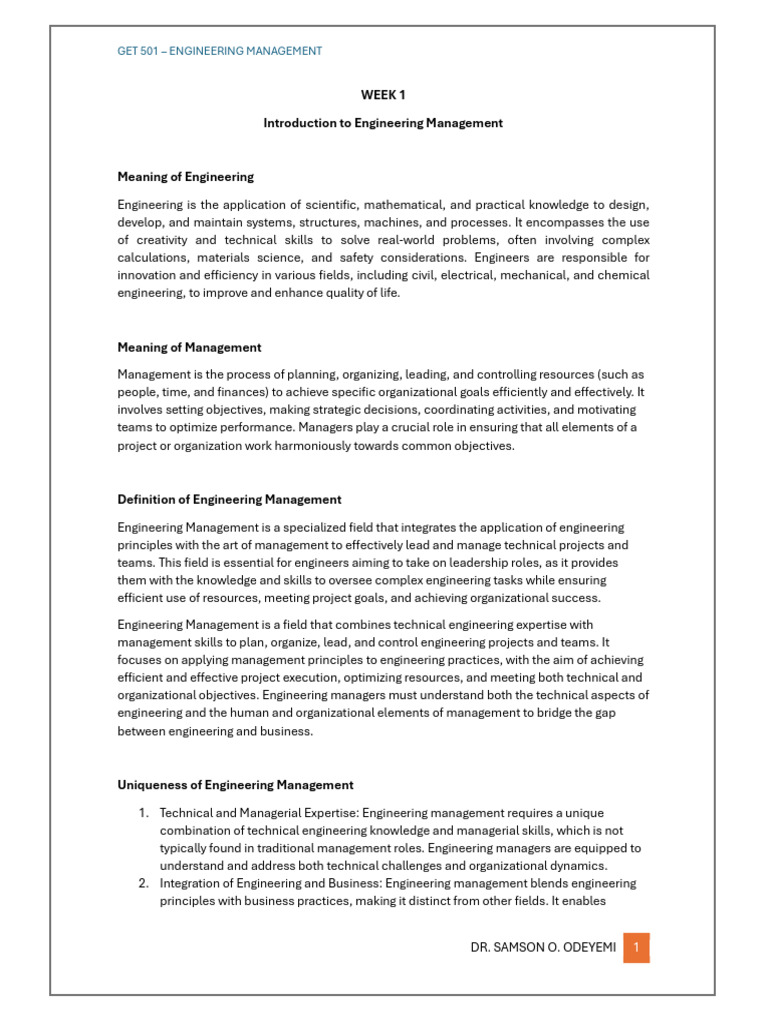 Week 1 - Lecture Note | PDF | Engineering | Goal