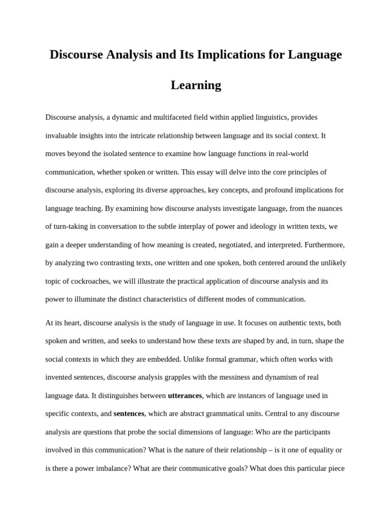 Discourse Analysis and Its Implications For Language Learning | PDF ...
