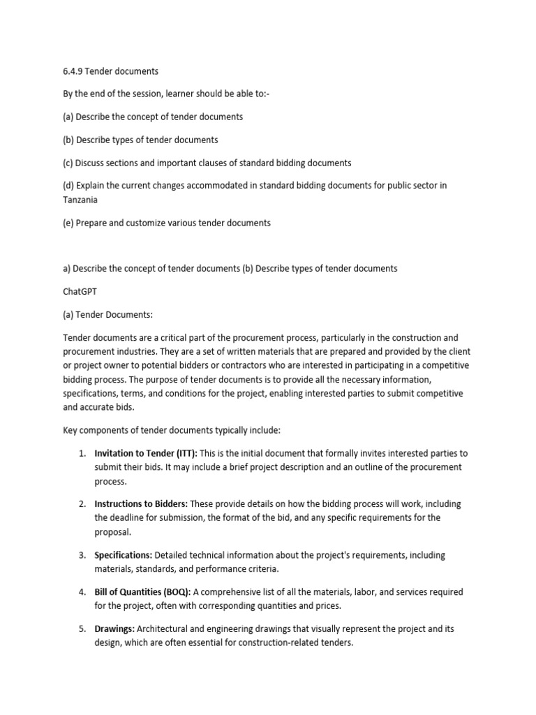 Overview of Tender Documents in Tanzania | PDF | Specification ...