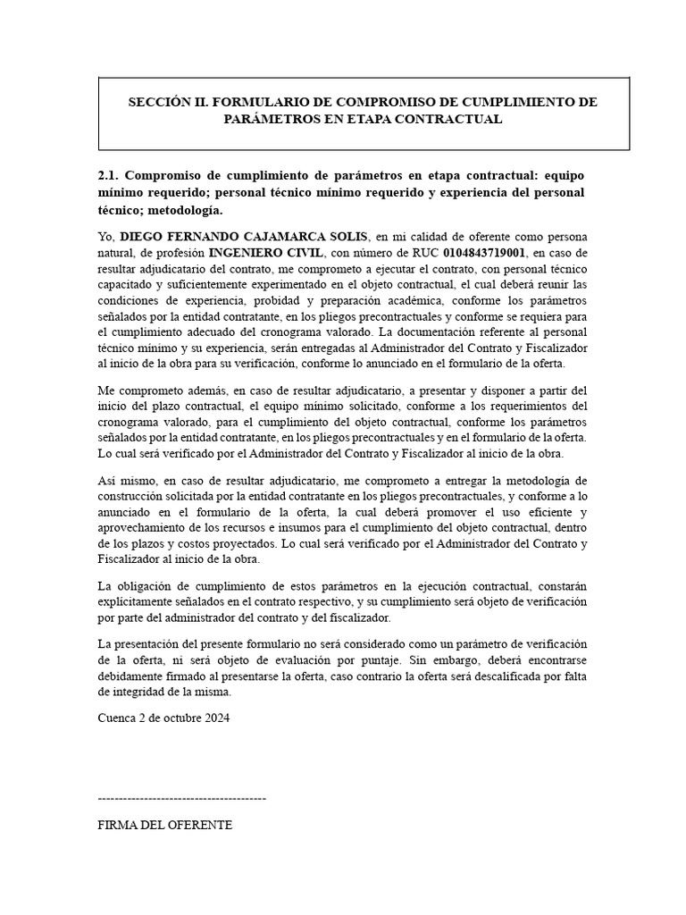 Compromiso de Cumplimiento Contractual | PDF
