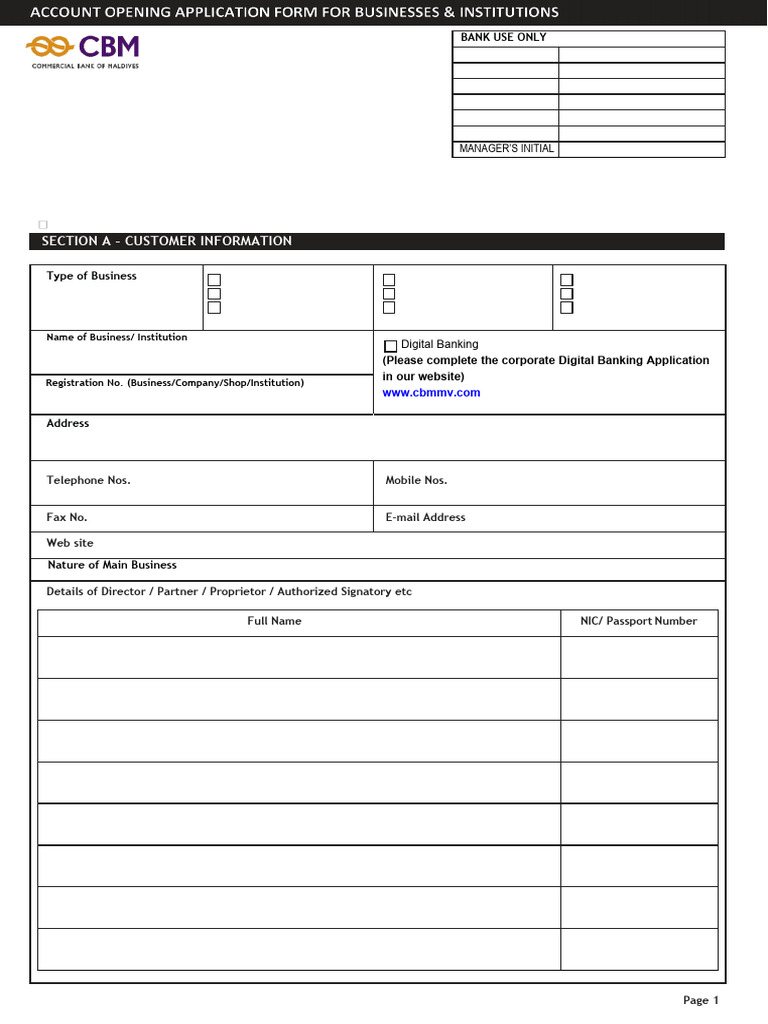 Bank Account Application Form | PDF | Cheque | Banks