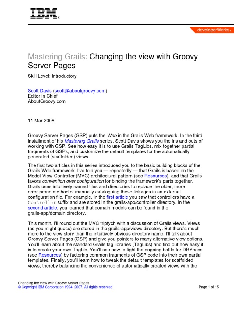 Mastering Grails - Changing The View With Groovy | PDF | Java Server ...