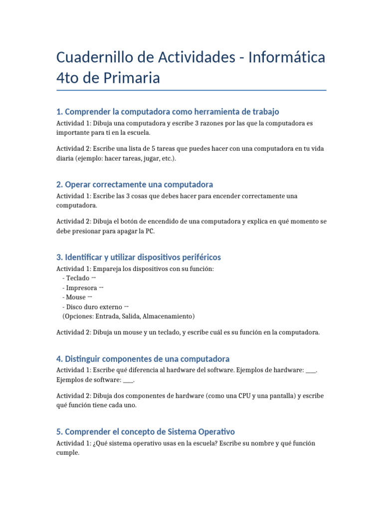 Actividades de Informática para 4to Primaria | PDF | Hardware de la ...