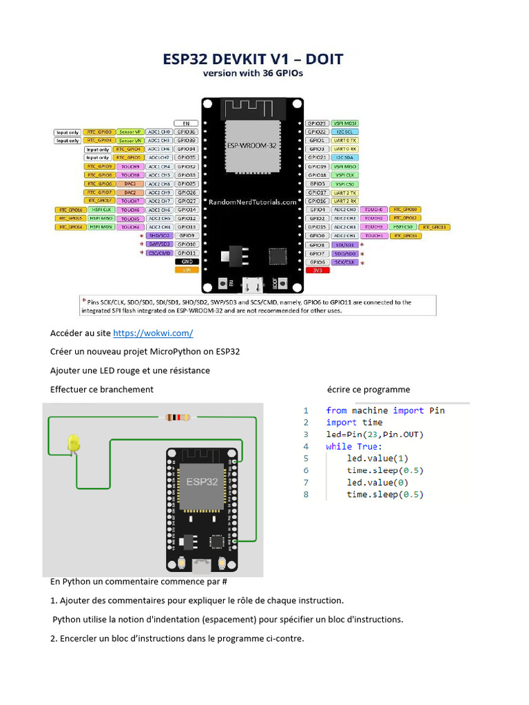 Projets MicroPython sur ESP32 avec LEDs | PDF | Python (Langage de ...