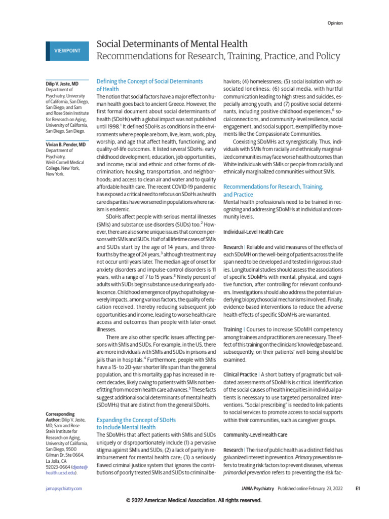 Mental Health Social Determinants | PDF | Mental Health | Psychiatry