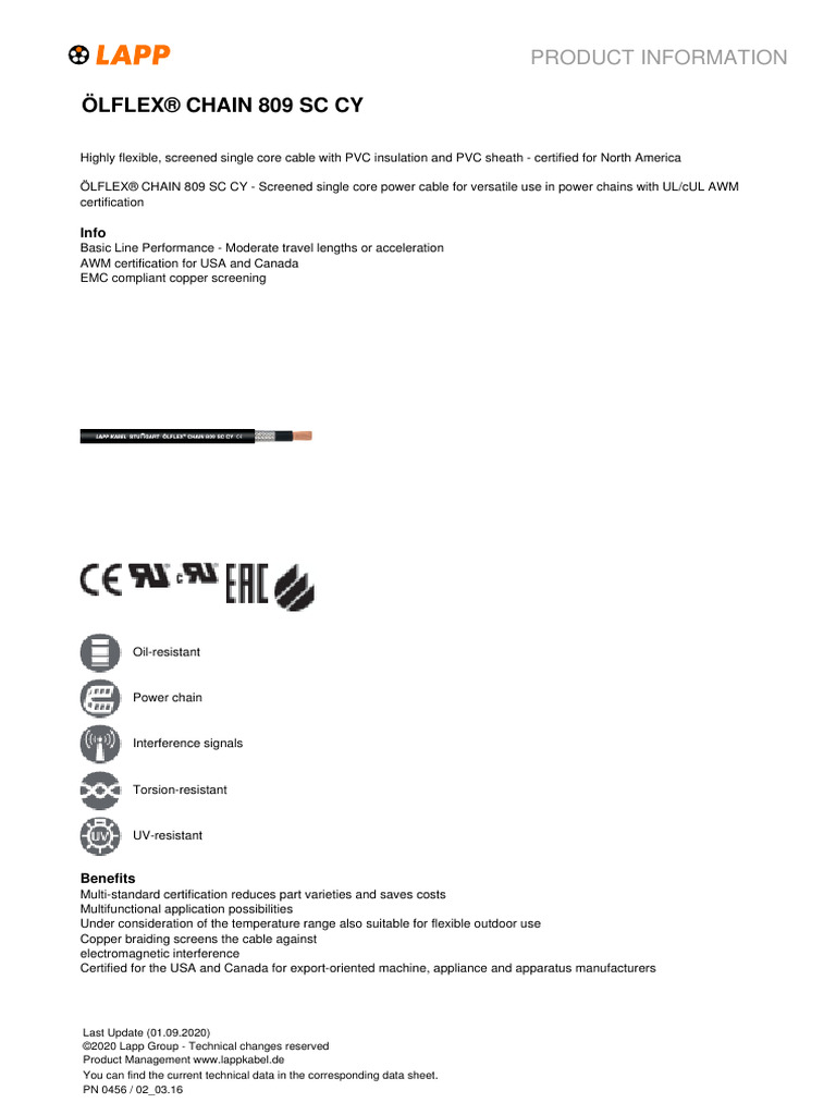 Ölflex® Chain 809 SC Cy | PDF | Electrical Wiring | Electricity