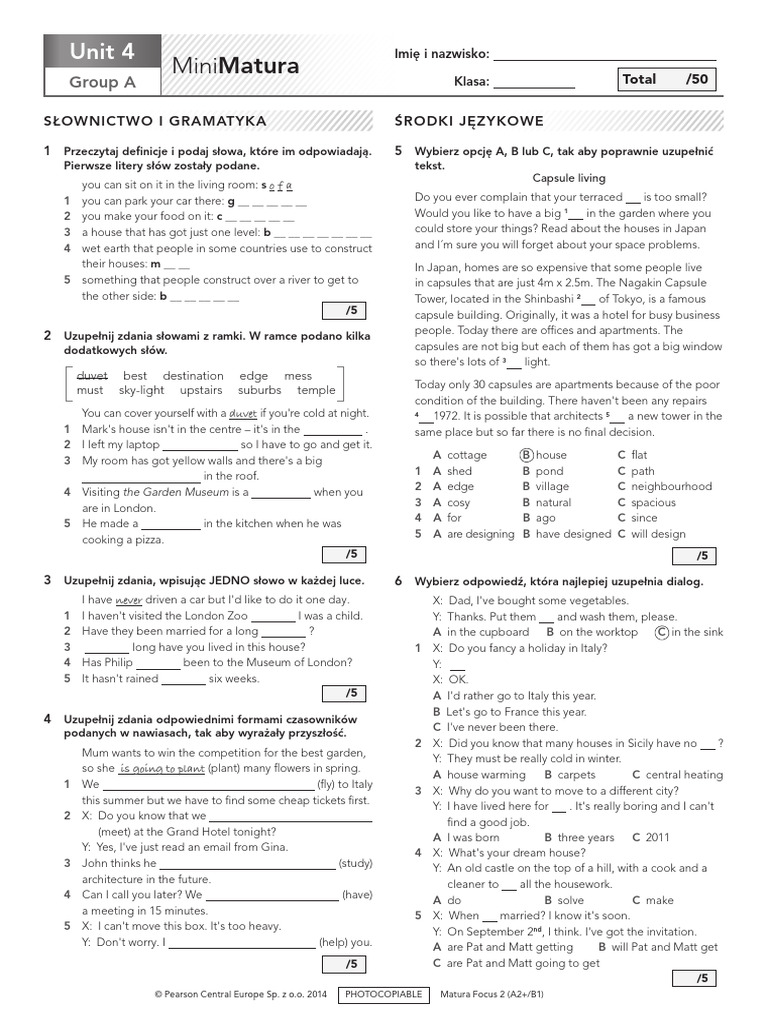 Matura Focus 2 Unit 4 Exercises | PDF | Home