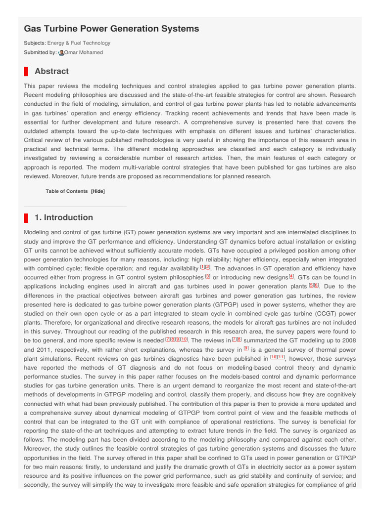 Gas Turbine Power Generation Modeling | PDF | Gases | Mechanical ...