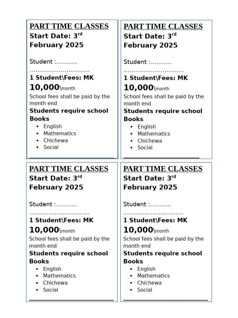 Part-Time Classes Starting February 2025 | PDF