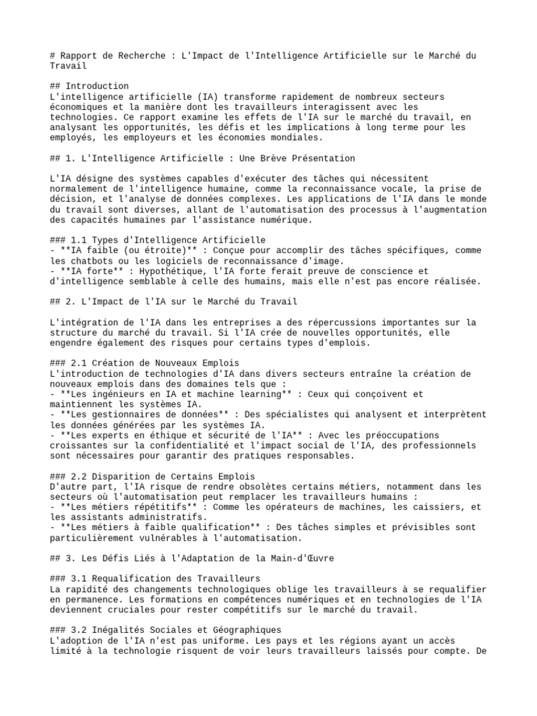 Impact de l'IA sur le Marché du Travail | PDF | Intelligence ...