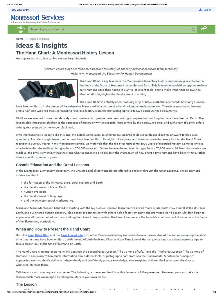 Montessori Hand Chart History Lesson | PDF | Montessori Education