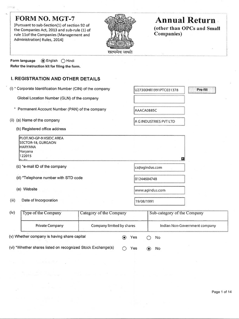 Annual Return AGI FY 2022 23 | PDF