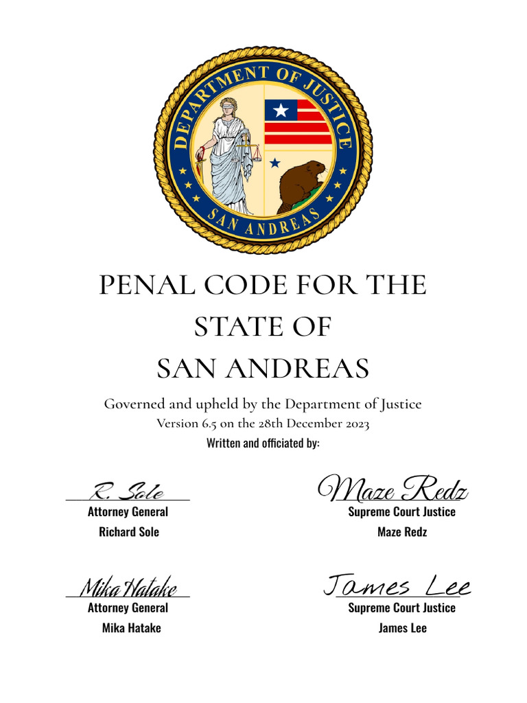 San Andreas Penal Code Overview | PDF | Criminal Law | Defamation