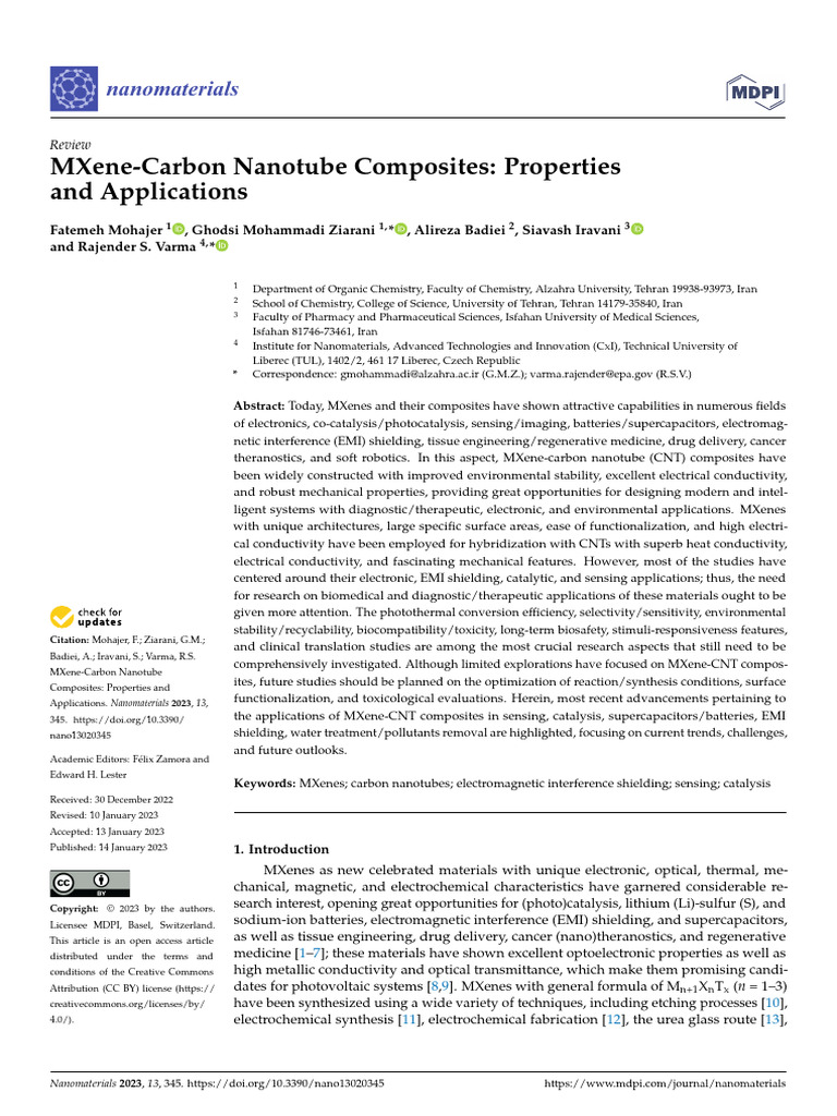 Nanomaterials 13 00345 v2 | PDF | Carbon Nanotube | Materials Science