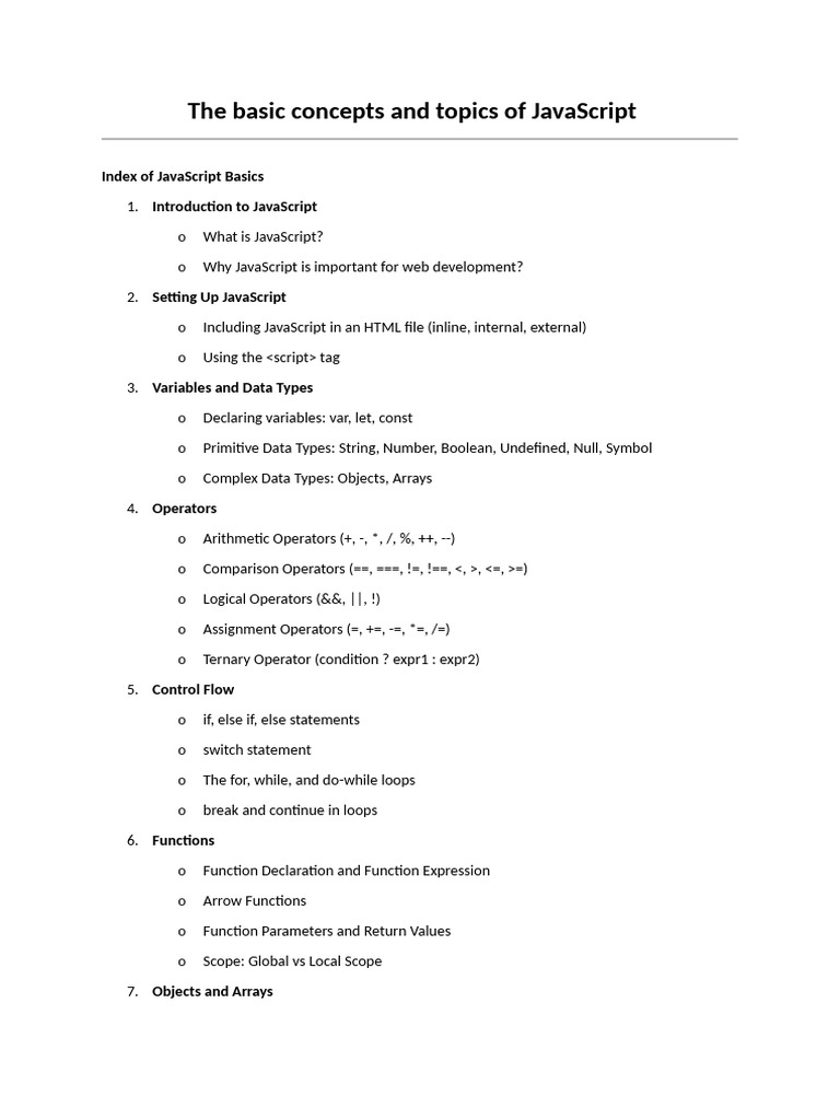 The basic concepts and topics of JavaScript | PDF | Written ...