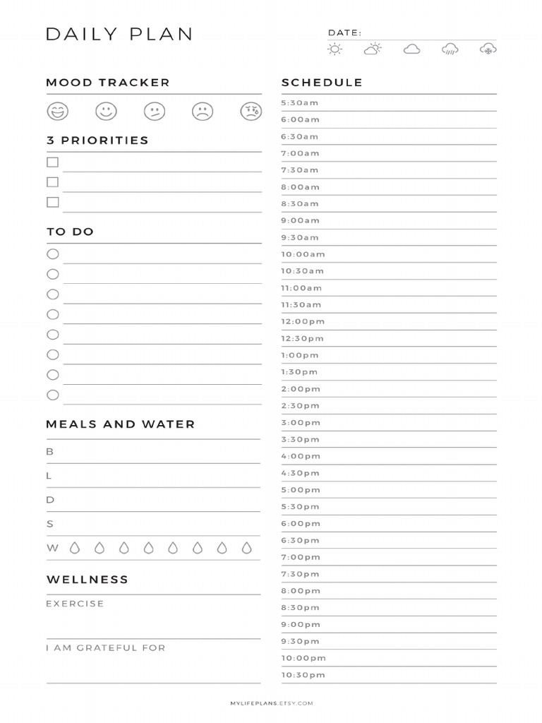 Daily Plan Half Letter | PDF