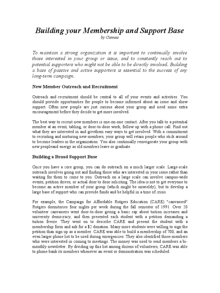 Building Membership and Support Base | PDF | Business | Computing And ...