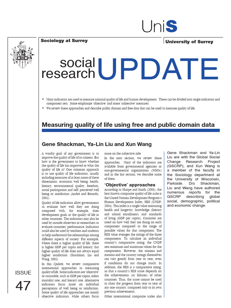 Measuring Quality of Life Indicators | PDF | Quality Of Life | Human ...