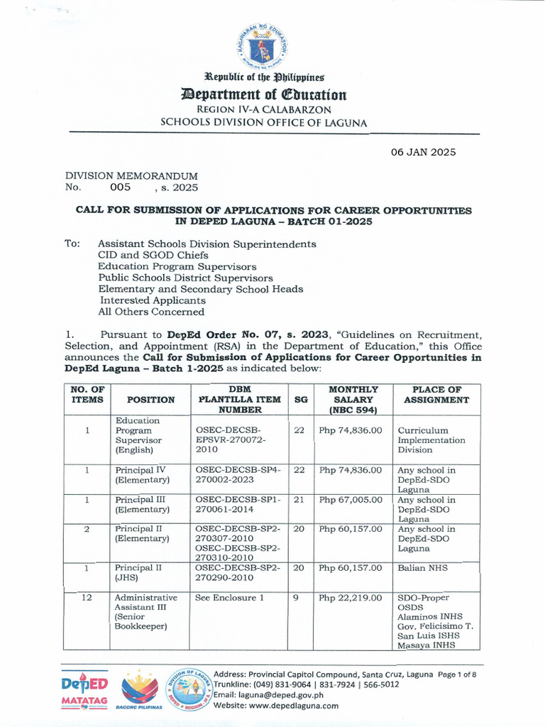DM005s2025 CALL FOR SUBMISSION OF APPLICATIONS FOR CAREER OPPORTUNITIES ...