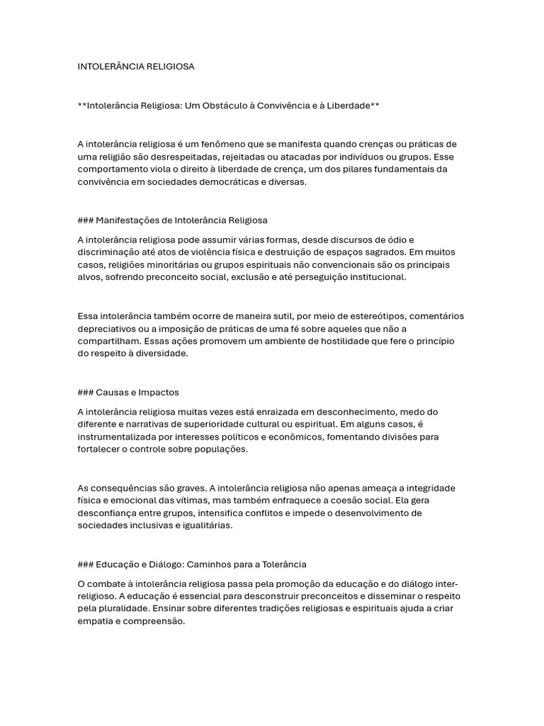 Intolerância Religiosa: Causas e Impactos | PDF | Liberdade de religião ...