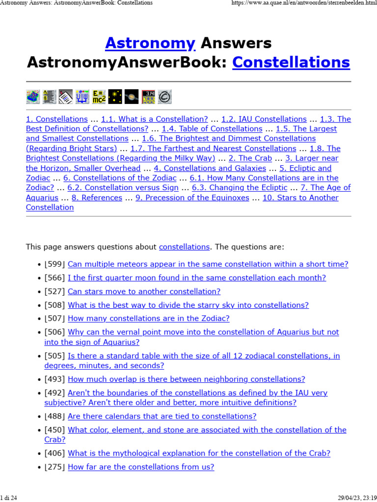Astronomy Answers AstronomyAnswerBook Constellations | PDF ...
