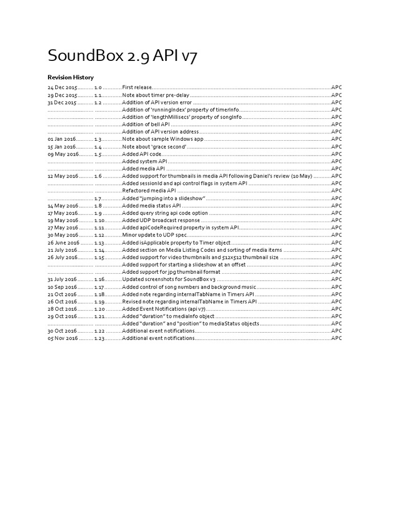 SoundBox 2.9 API v7 Overview | PDF | Port (Computer Networking ...