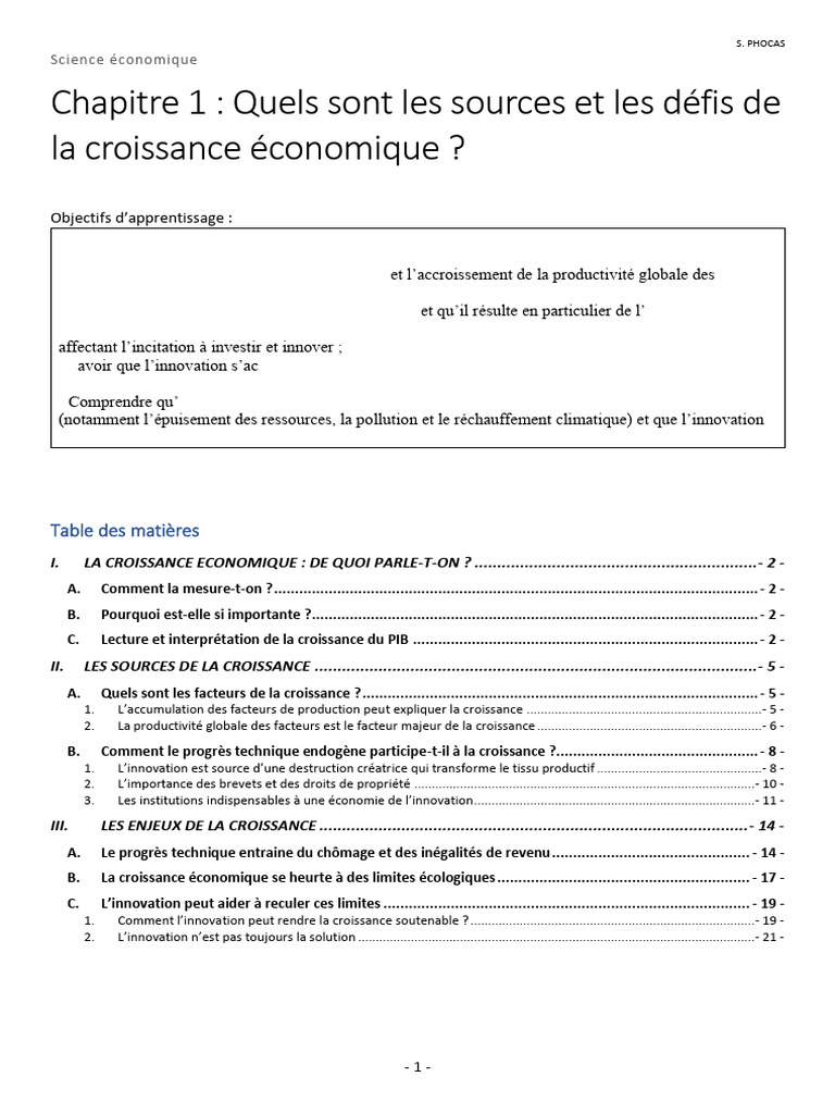 Sources et défis de la croissance économique | PDF | Croissance ...