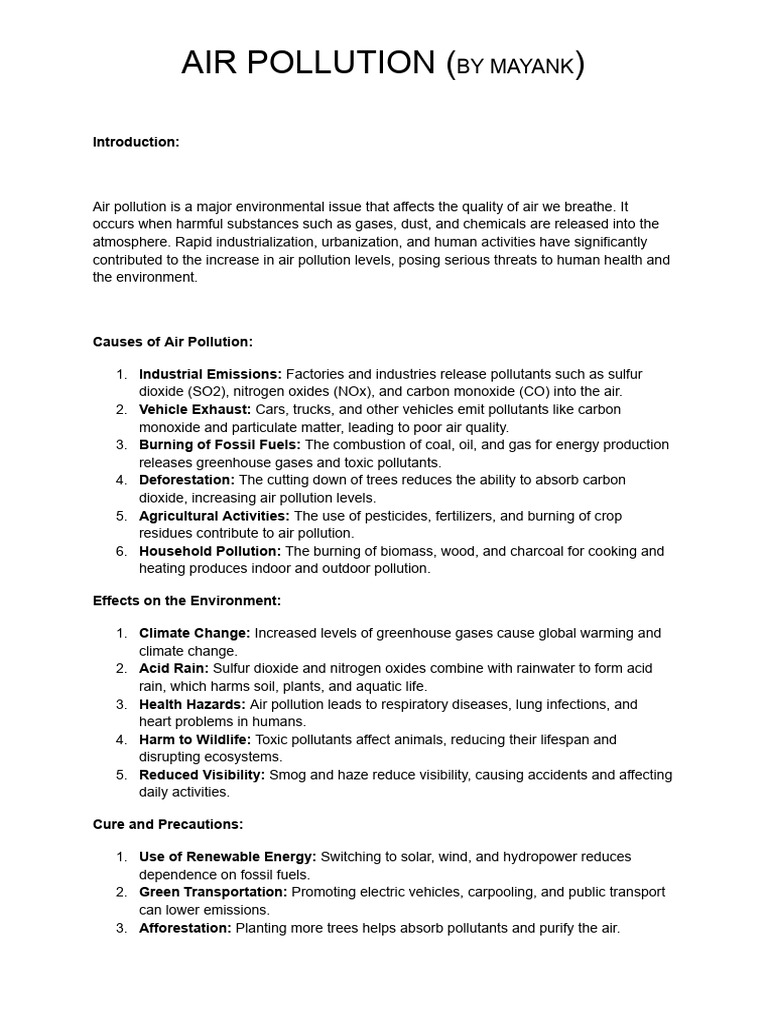 Understanding Air Pollution Causes & Solutions | PDF | Air Pollution ...